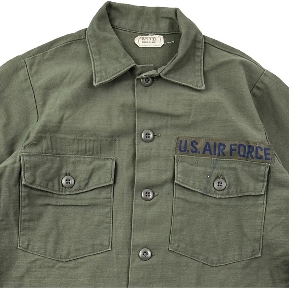 VTG Sateen Shirt Men 14.5 33 Small Air Force OG-107 Military Utility Cotton '70s